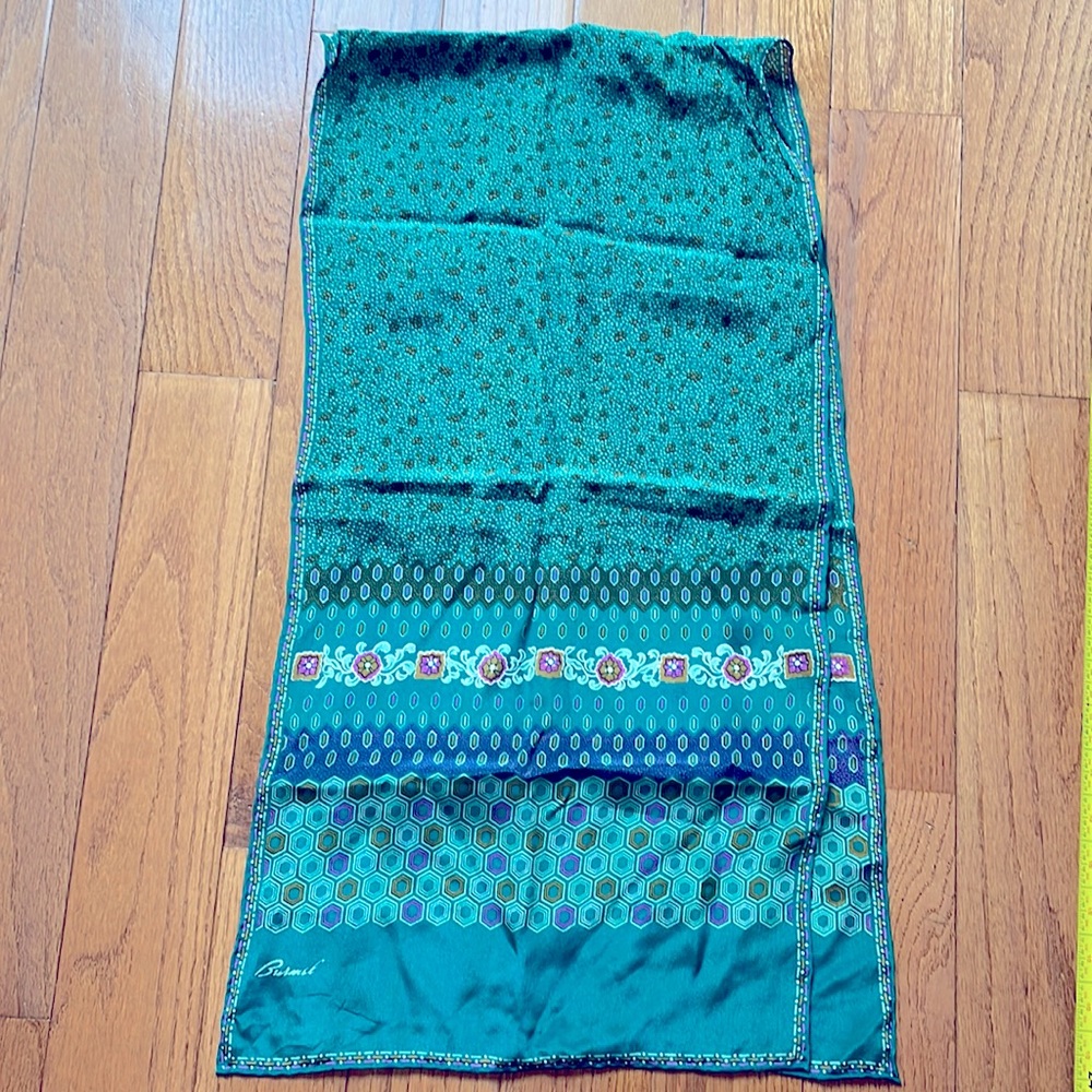 Vintage Burmel Green Silk Scarf Rectangle 48”